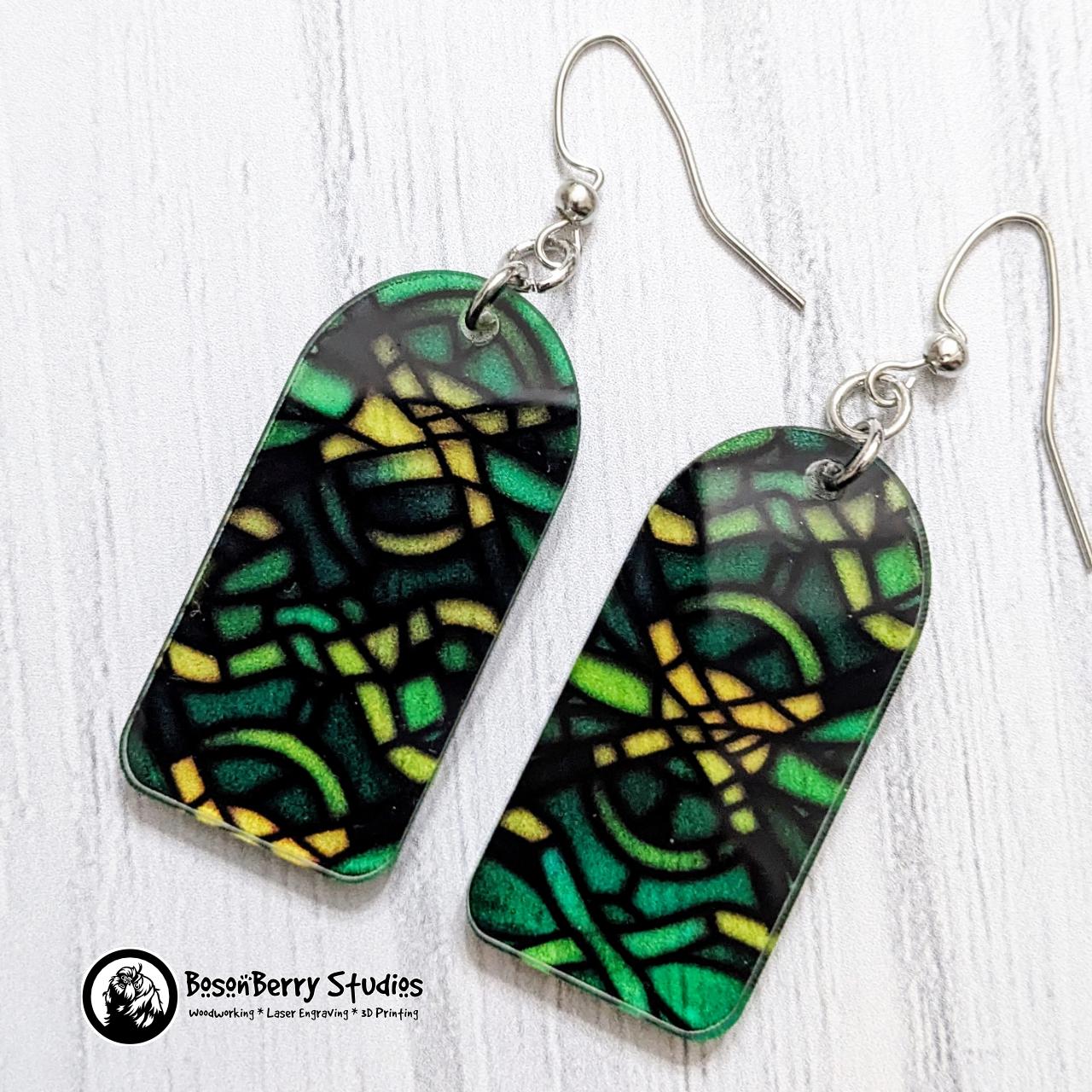 Celtic Stained Glass Acrylic Earrings | Laser Cut | Cute Jewelry | Cross | St Patrick's Day | Green Shamrock | Girlfriend Wife Holiday Gift