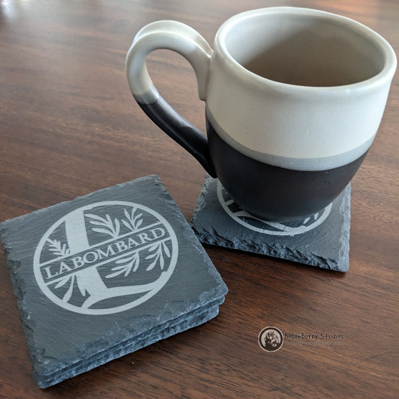 Floral Spray Monogram 4 Pack Slate Coasters