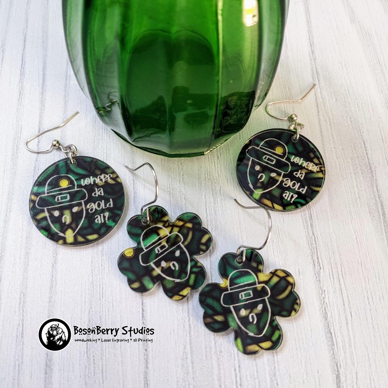 Celtic Crichton Leprechaun Acrylic Earrings
