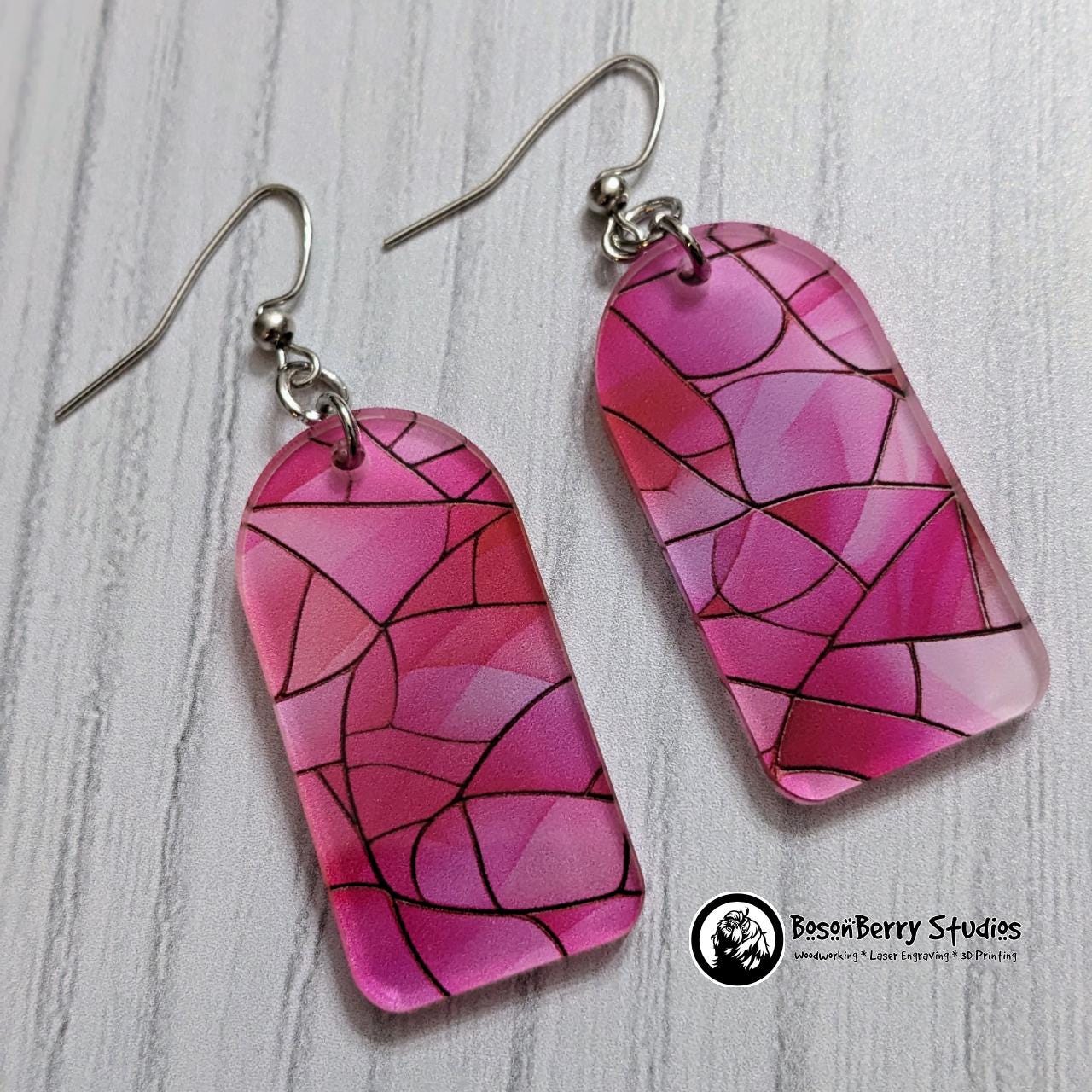 Pink Stained Glass Acrylic Earrings