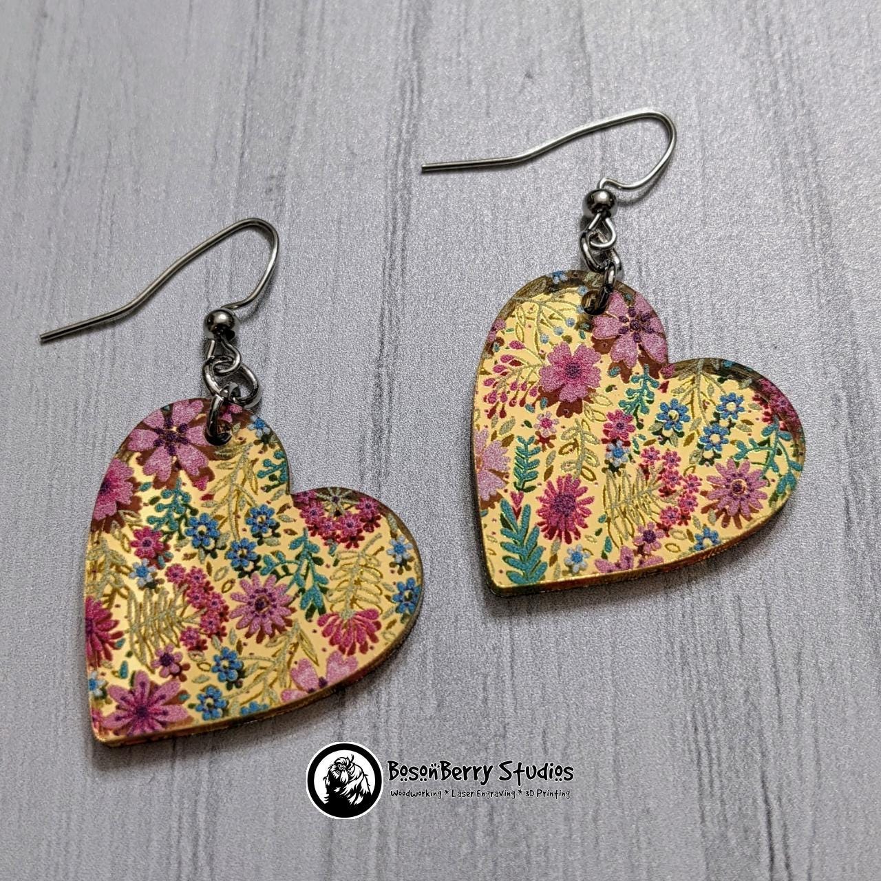Pink Floral Gold-Mirrored Acrylic Earrings