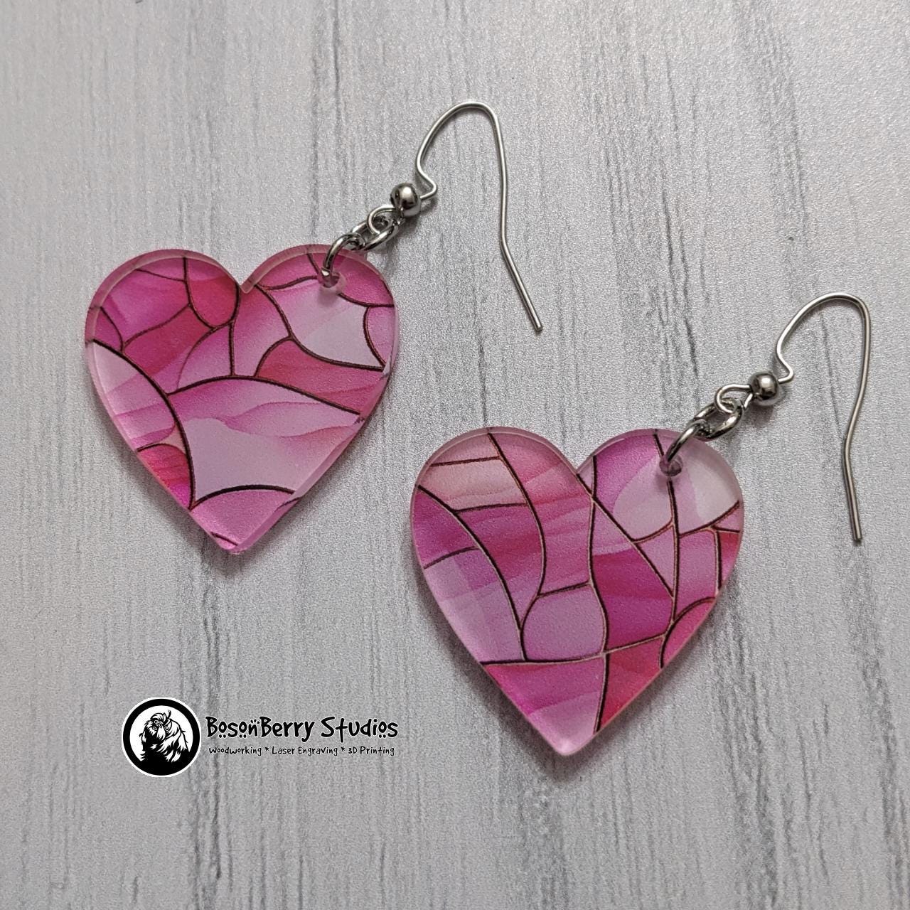 Pink Stained Glass Acrylic Earrings