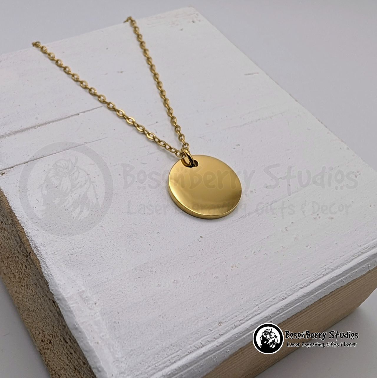 15mm Disc Pendant Necklace with Personalized Engraving