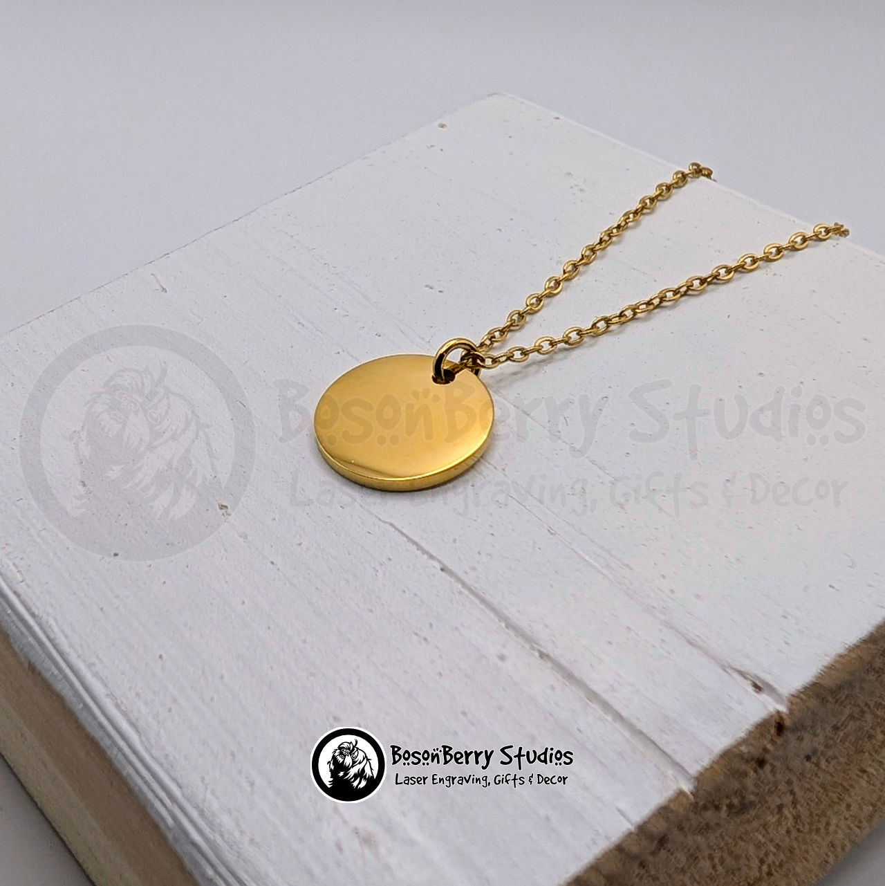 15mm Disc Pendant Necklace with Personalized Engraving