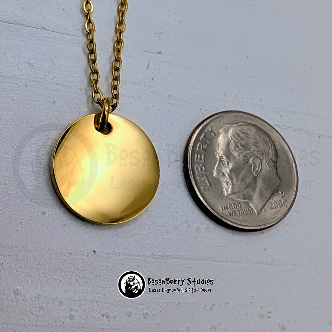 15mm Disc Pendant Necklace with Personalized Engraving