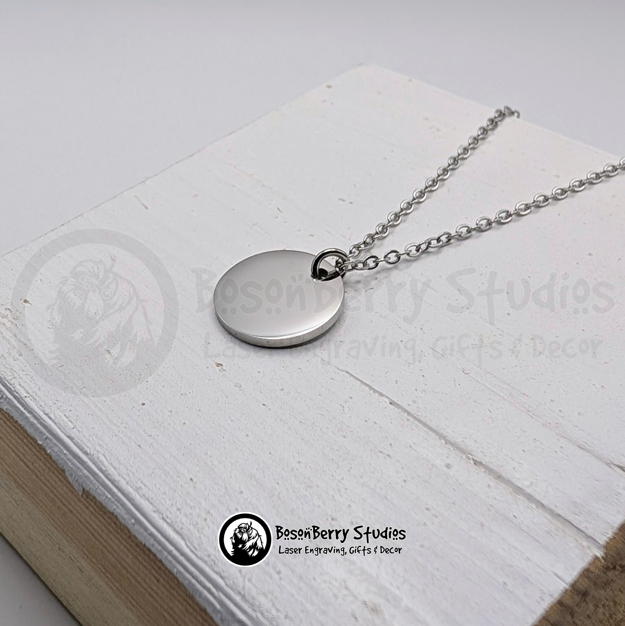 15mm Disc Pendant Necklace with Personalized Engraving
