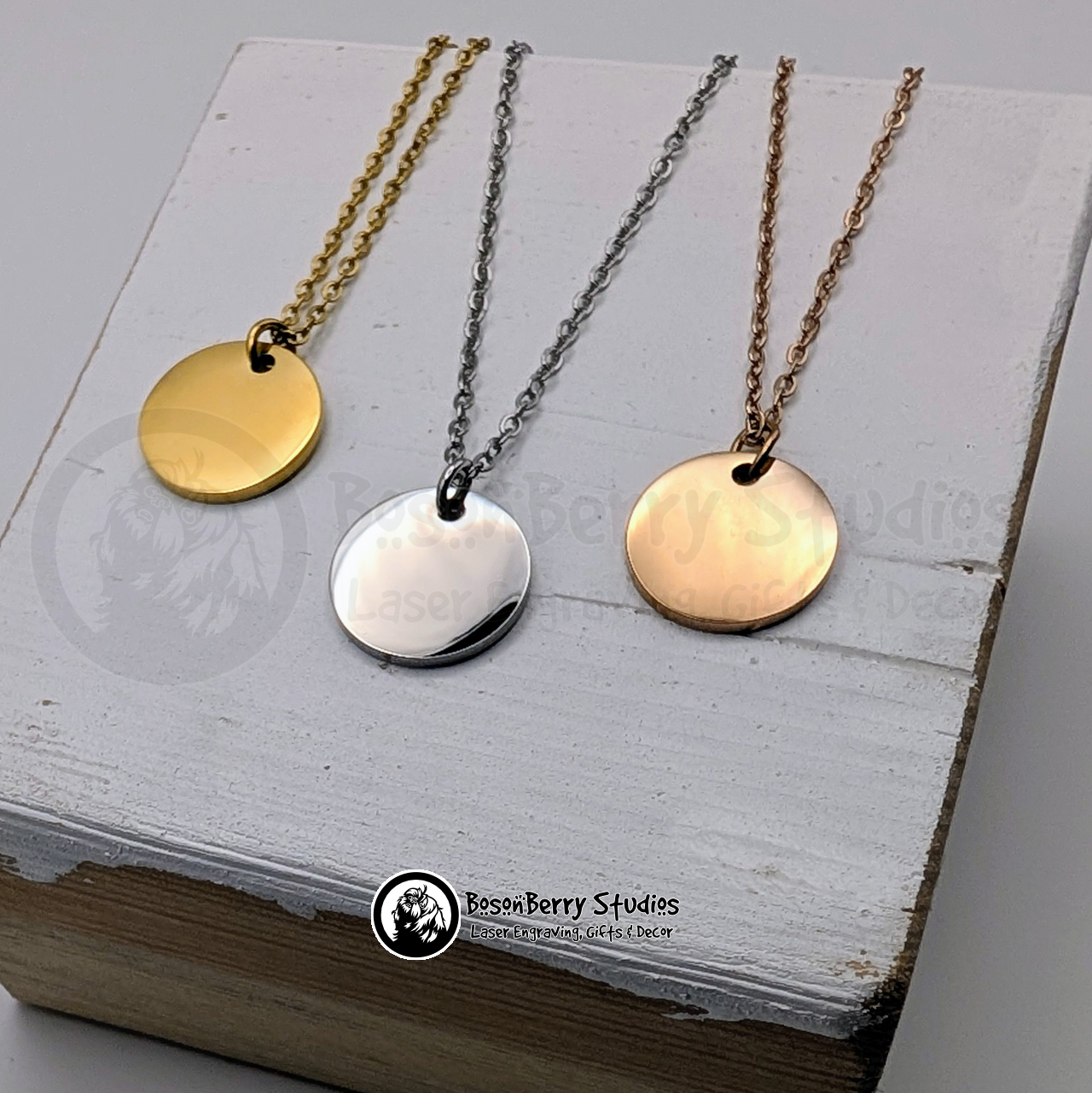 15mm Disc Pendant Necklace with Personalized Engraving