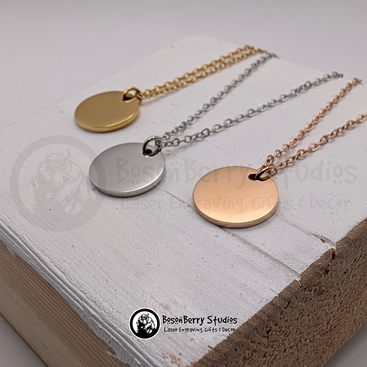 15mm Disc Pendant Necklace with Personalized Engraving