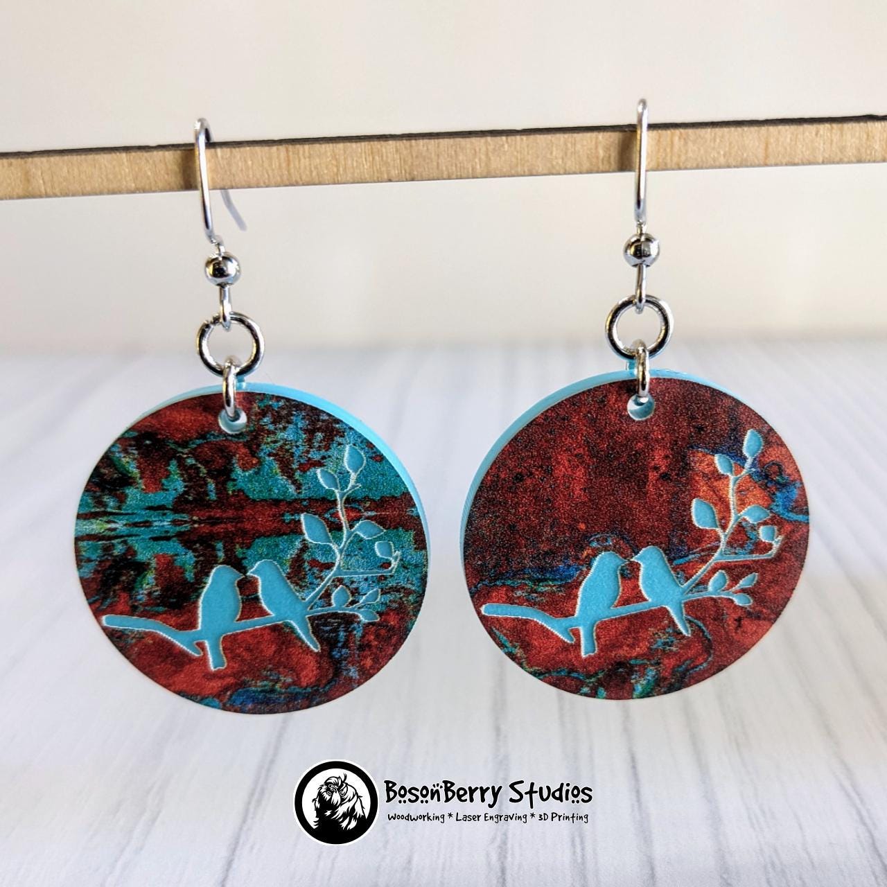 Copper on Turquoise Patterned Acrylic Earrings