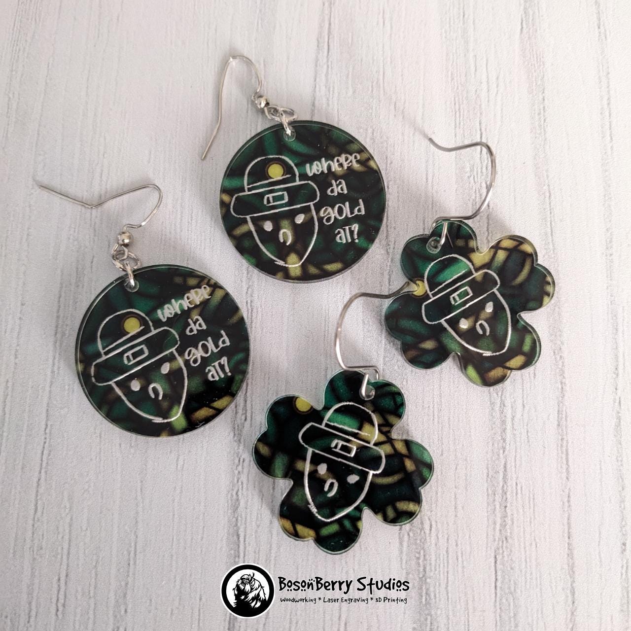 Celtic Crichton Leprechaun Acrylic Earrings