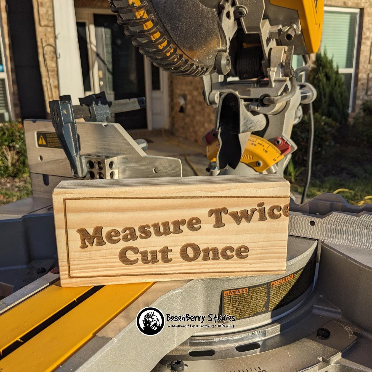 Wooden "Measure Twice, Cut Once" Shelf Sign