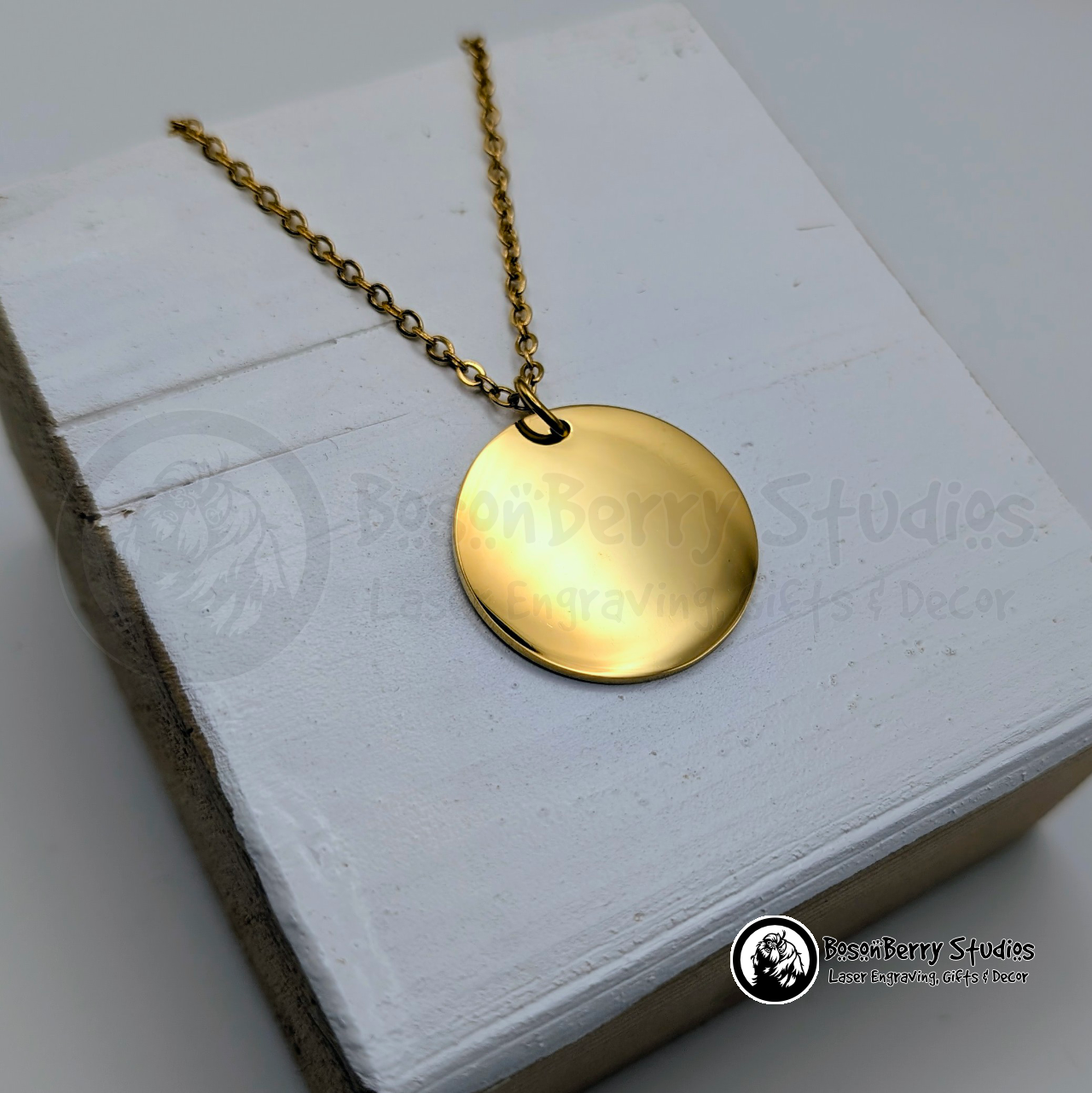 25mm Disc Pendant Necklace with Personalized Engraving