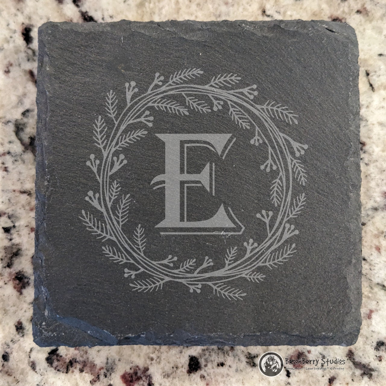 Herb Wreath Monogram 4 Pack Slate Coasters
