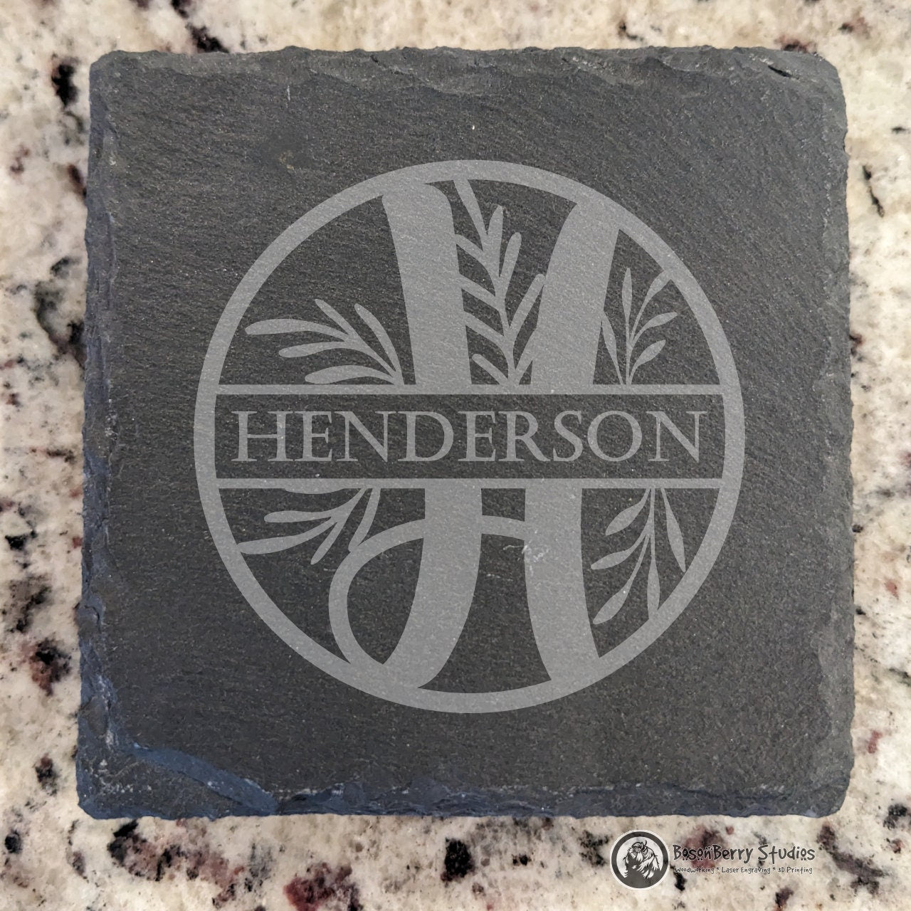 Floral Spray Monogram 4 Pack Slate Coasters