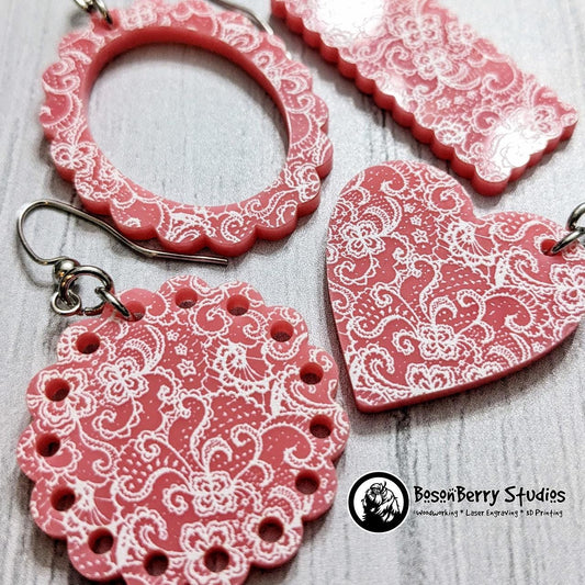 Pink Micro Lace Acrylic Earrings