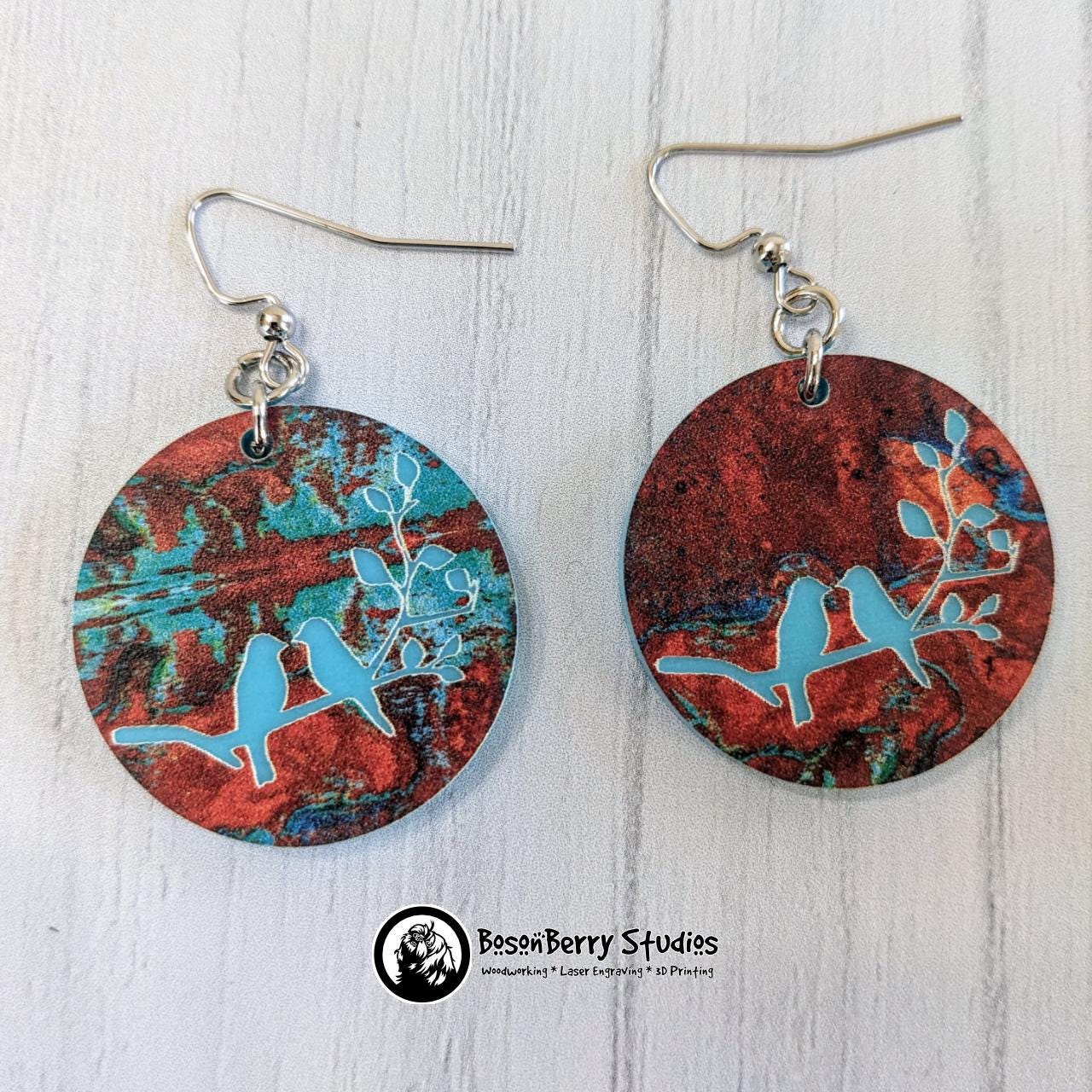 Copper on Turquoise Patterned Acrylic Earrings