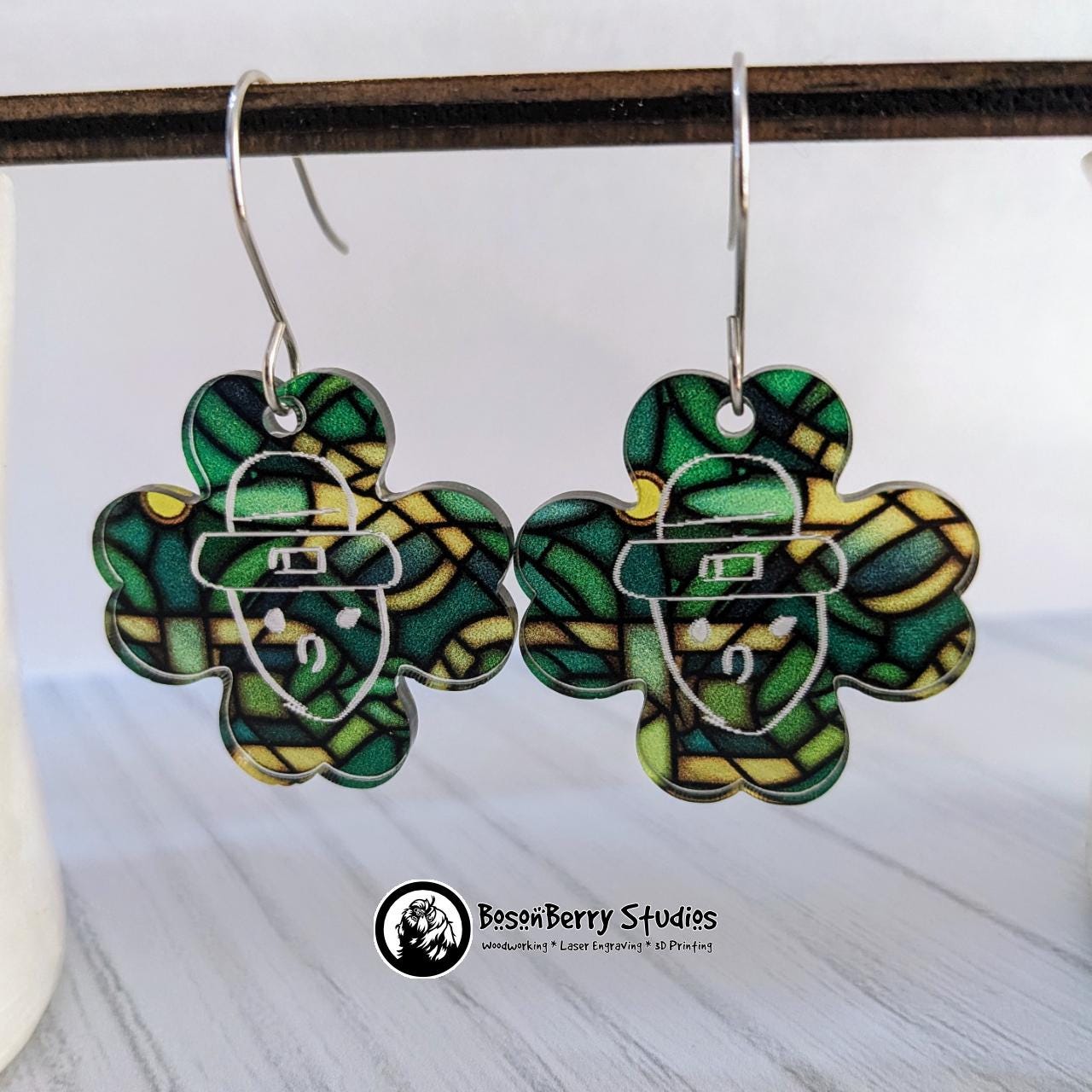 Celtic Crichton Leprechaun Acrylic Earrings