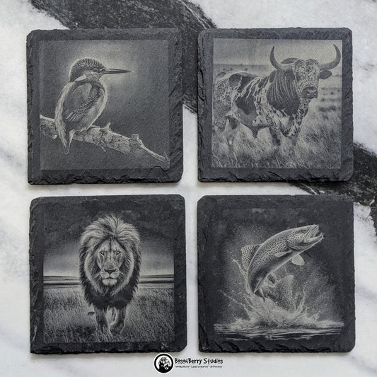 African Animal 4-Piece Slate Coaster Set