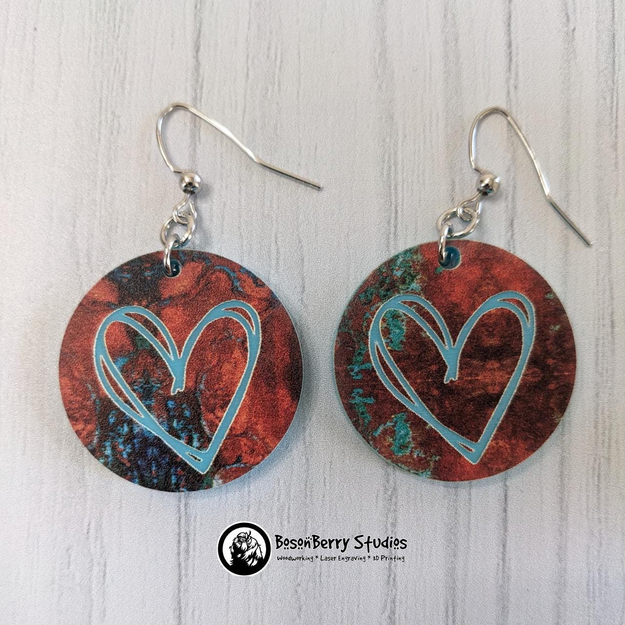Copper on Turquoise Patterned Acrylic Earrings