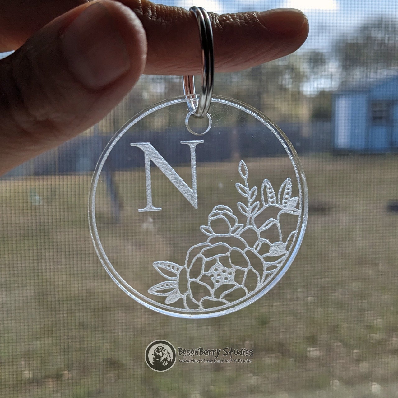 Peonies Monogram Acrylic Keychain