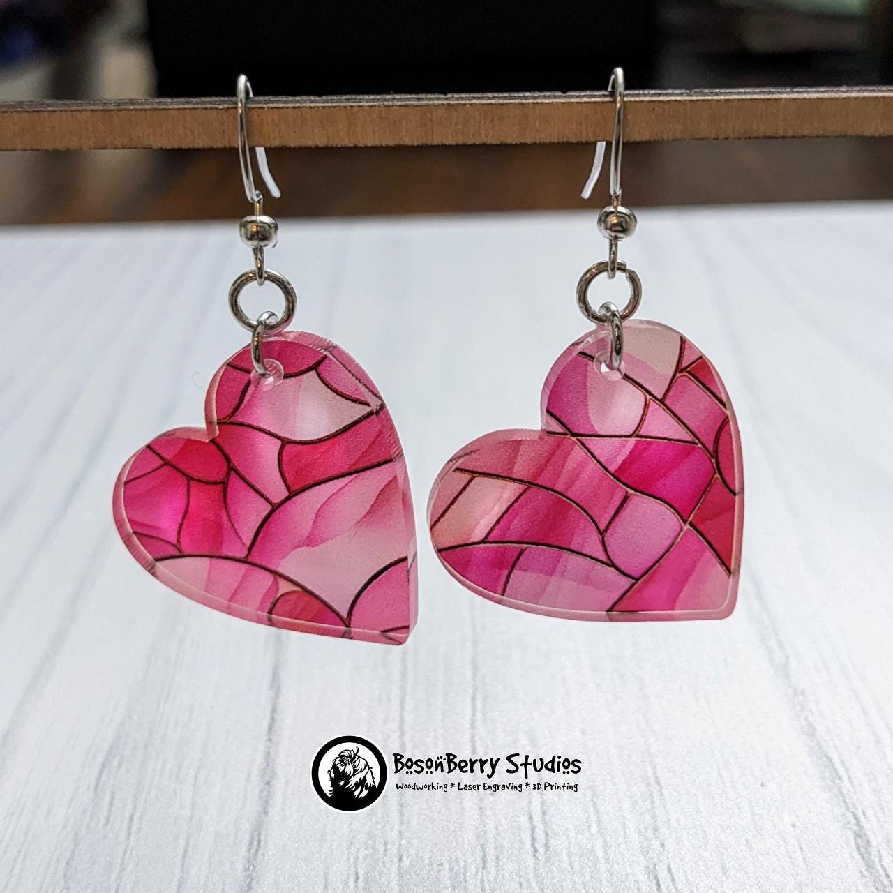 Pink Stained Glass Acrylic Earrings