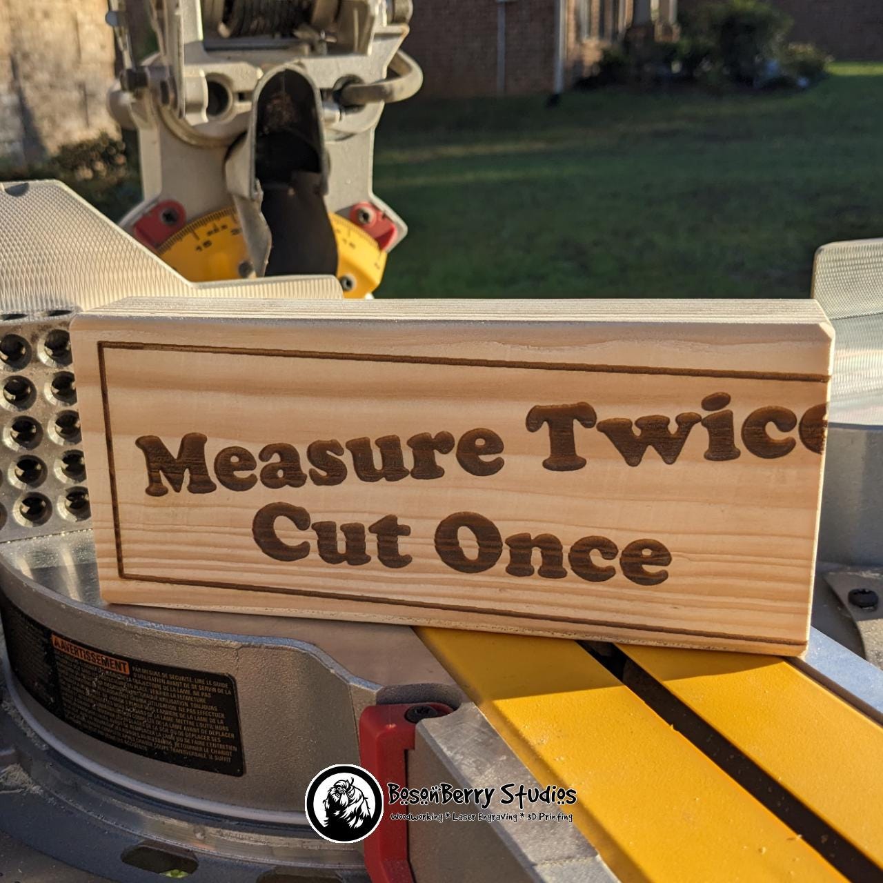 Wooden "Measure Twice, Cut Once" Shelf Sign