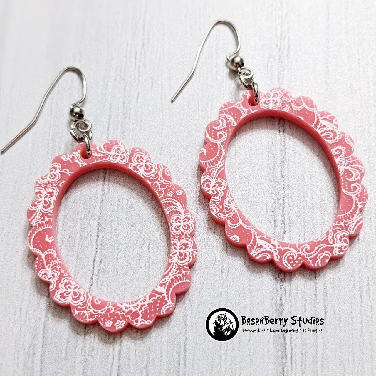 Pink Micro Lace Acrylic Earrings