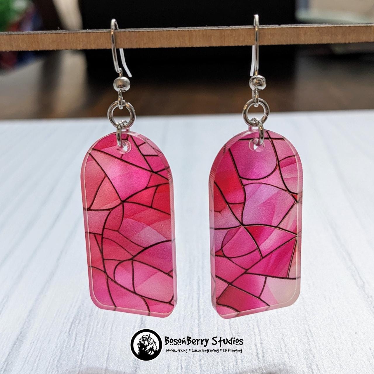 Pink Stained Glass Acrylic Earrings
