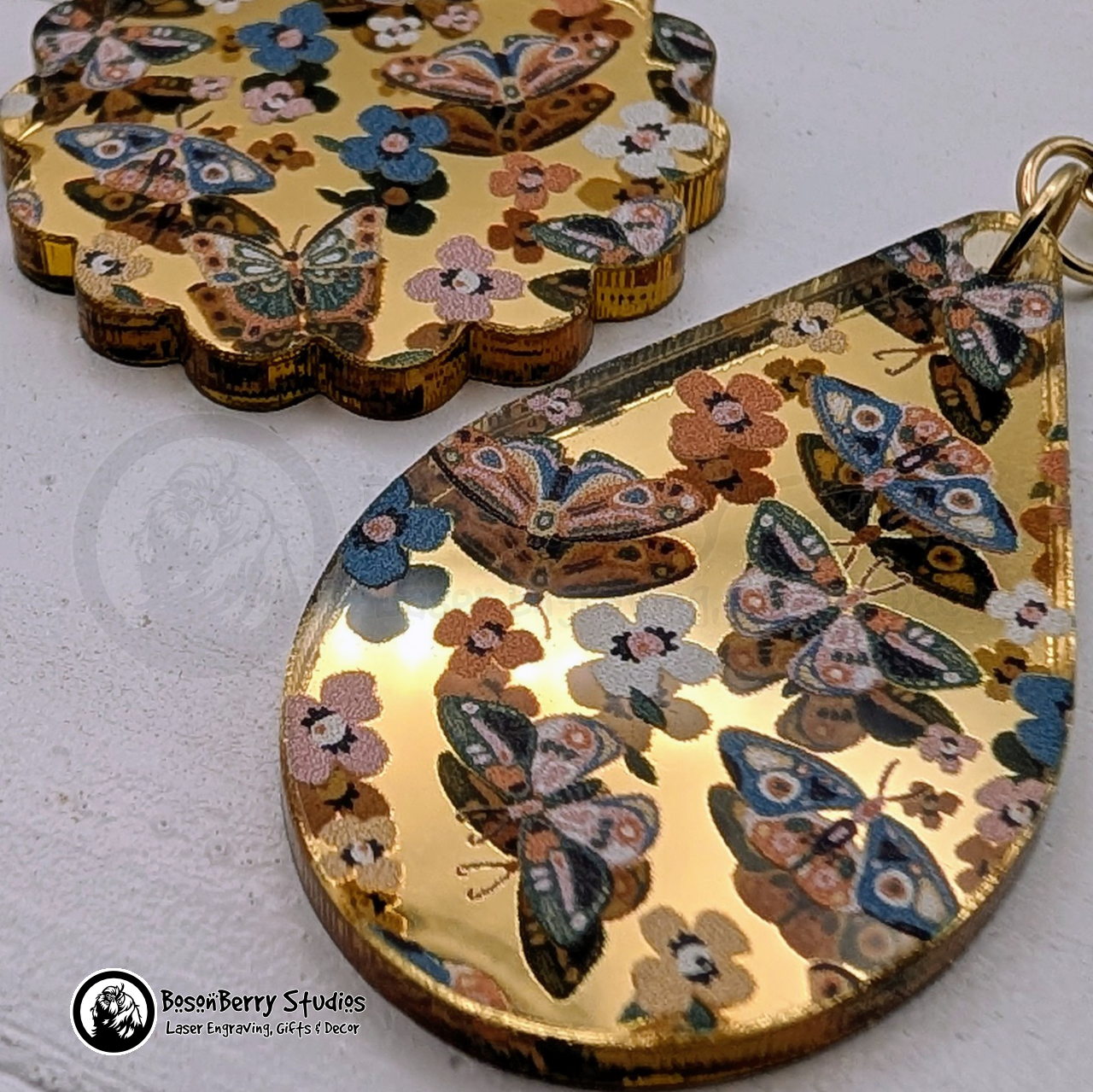 Butterflies and Moths Gold-Mirrored Acrylic Earrings