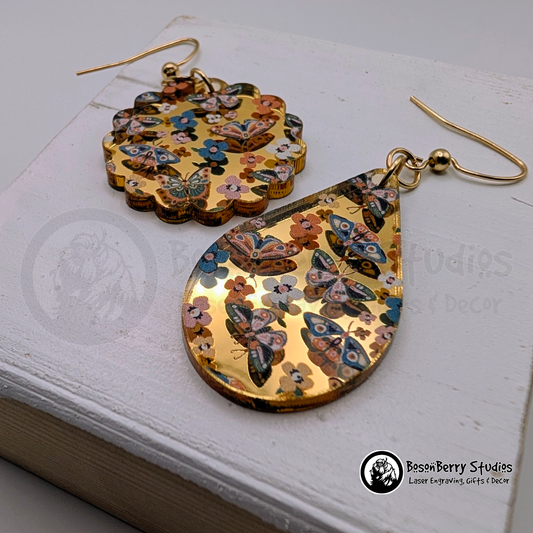 Butterflies and Moths Gold-Mirrored Acrylic Earrings