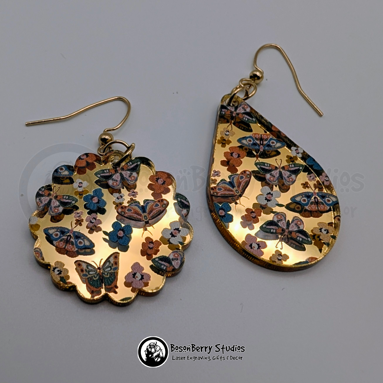 Butterflies and Moths Gold-Mirrored Acrylic Earrings