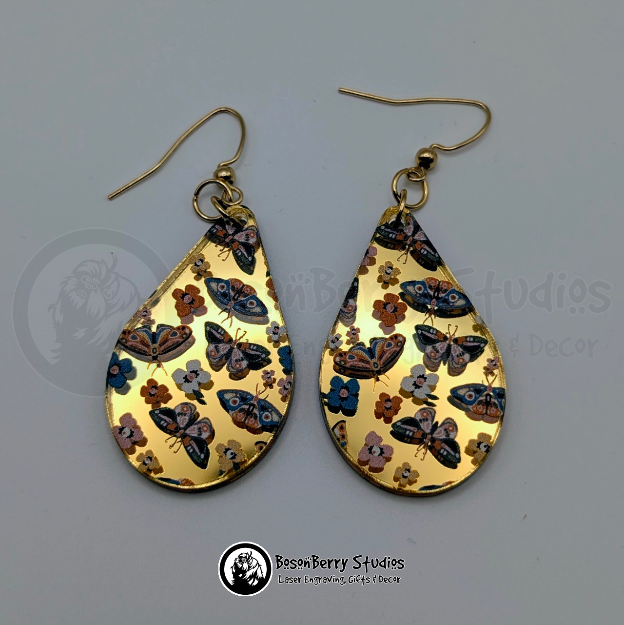 Butterflies and Moths Gold-Mirrored Acrylic Earrings