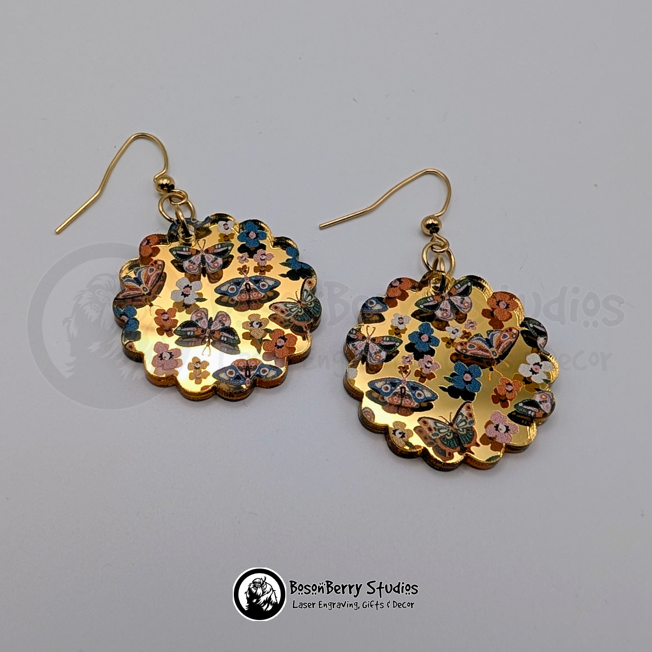 Butterflies and Moths Gold-Mirrored Acrylic Earrings