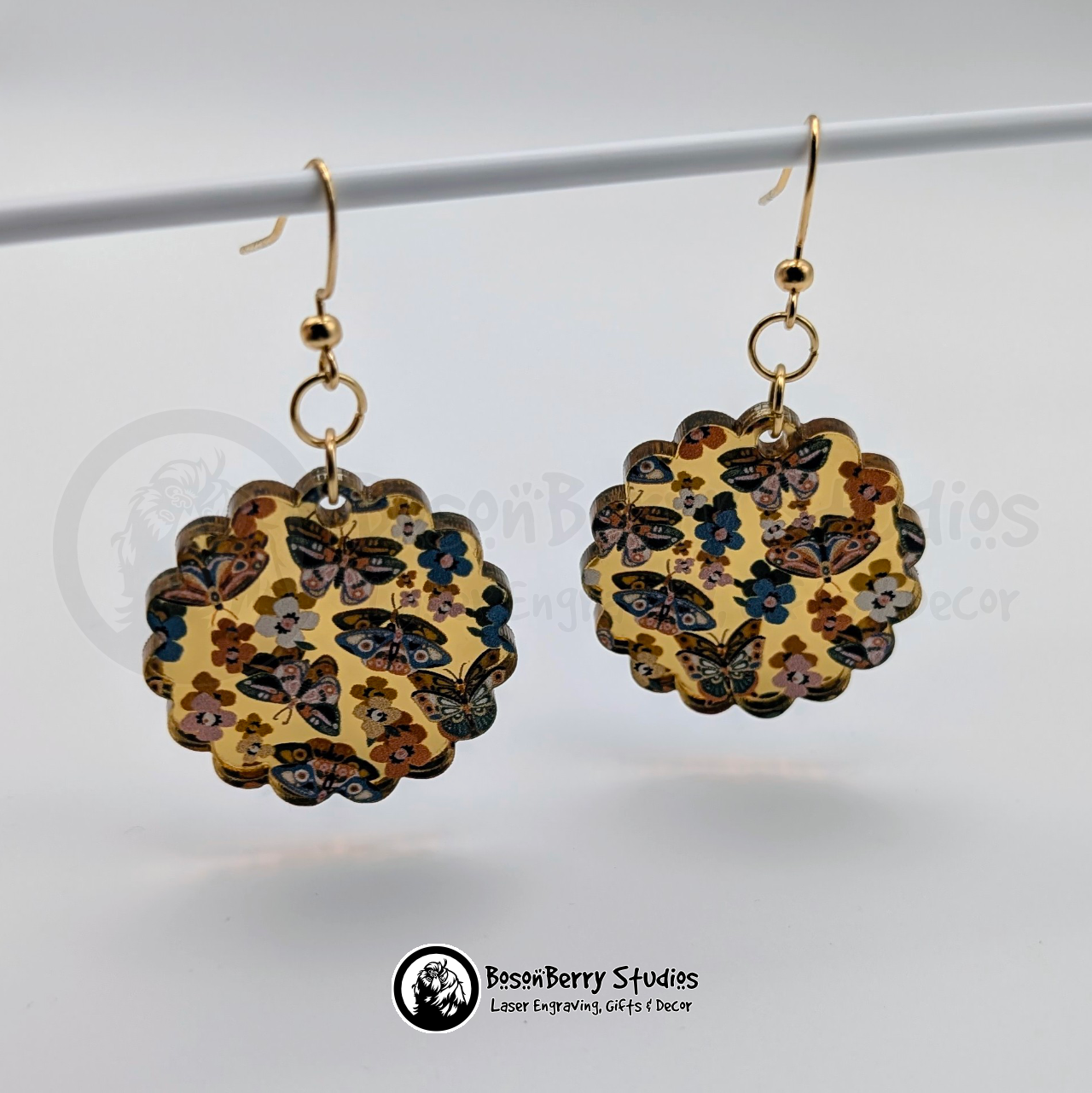 Butterflies and Moths Gold-Mirrored Acrylic Earrings