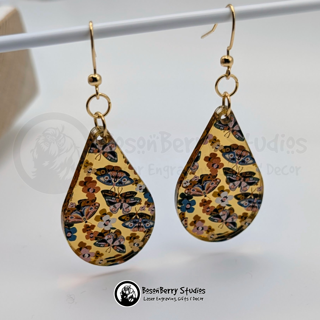 Butterflies and Moths Gold-Mirrored Acrylic Earrings