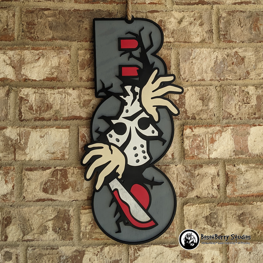 Boo Hockey Mask Halloween Wooden Door Hanger