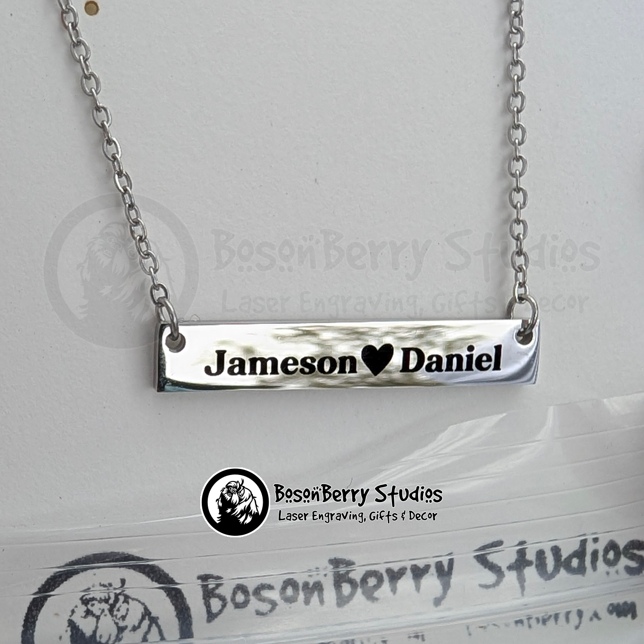 Horizontal Bar Necklace with Personalized Engraving
