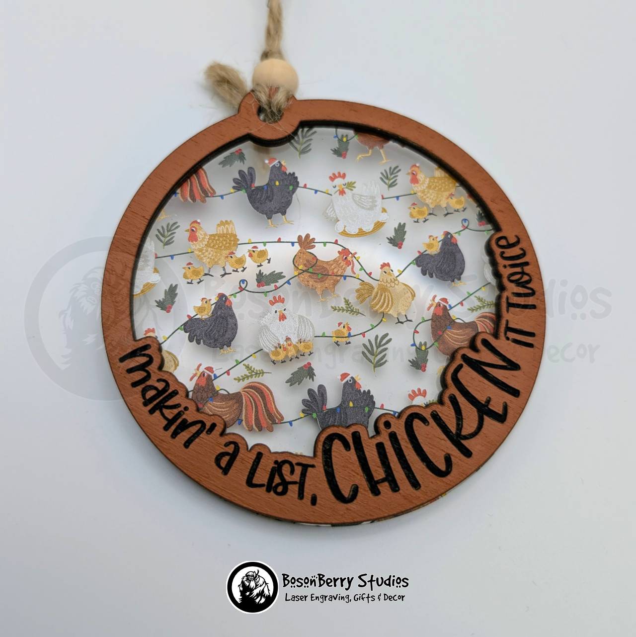 Chicken It Twice Frosted Christmas Chickens Ornament