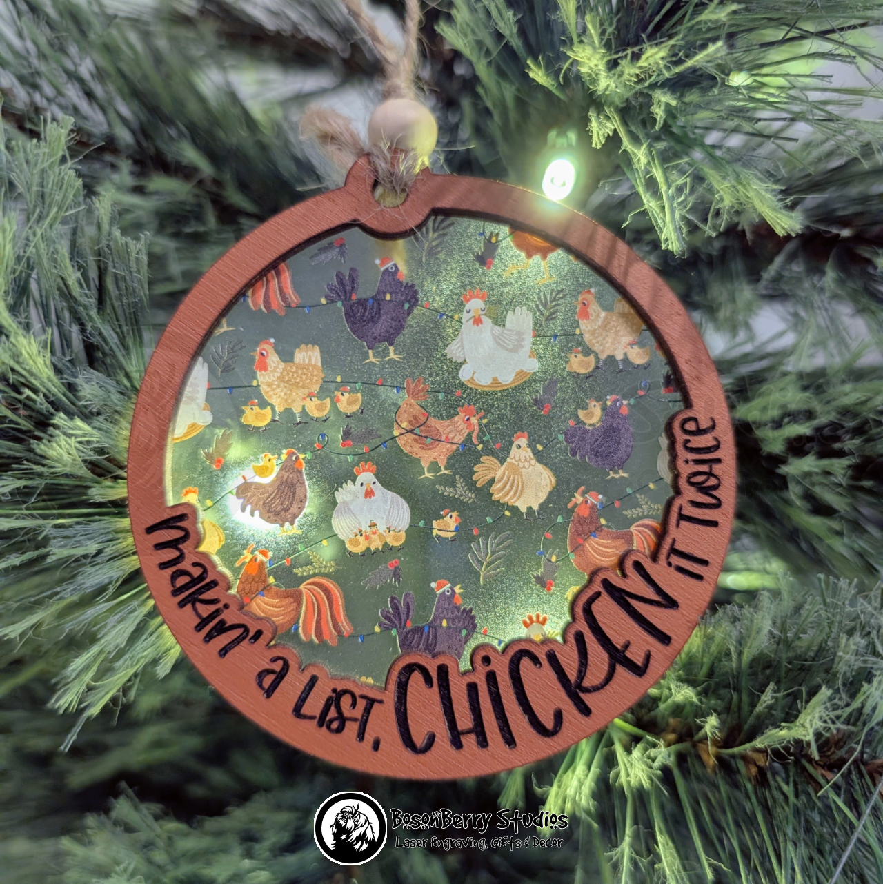 Chicken It Twice Frosted Christmas Chickens Ornament