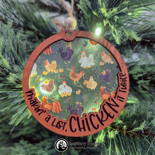 Chicken It Twice Frosted Christmas Chickens Ornament