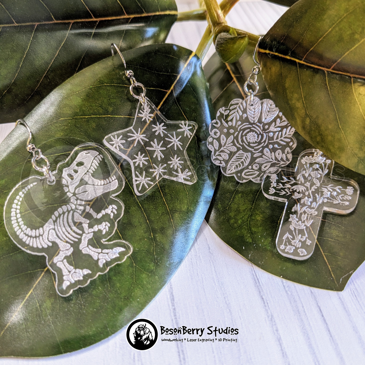 Clear Engraved Acrylic Earrings-4 Designs