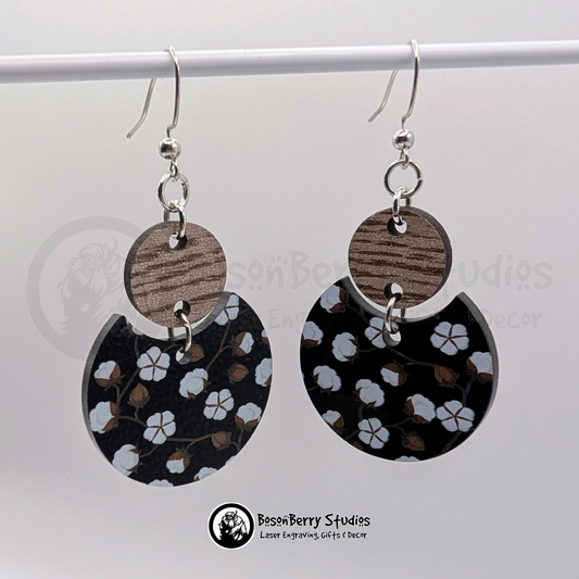 Cotton Blooms on Black Acrylic Earrings