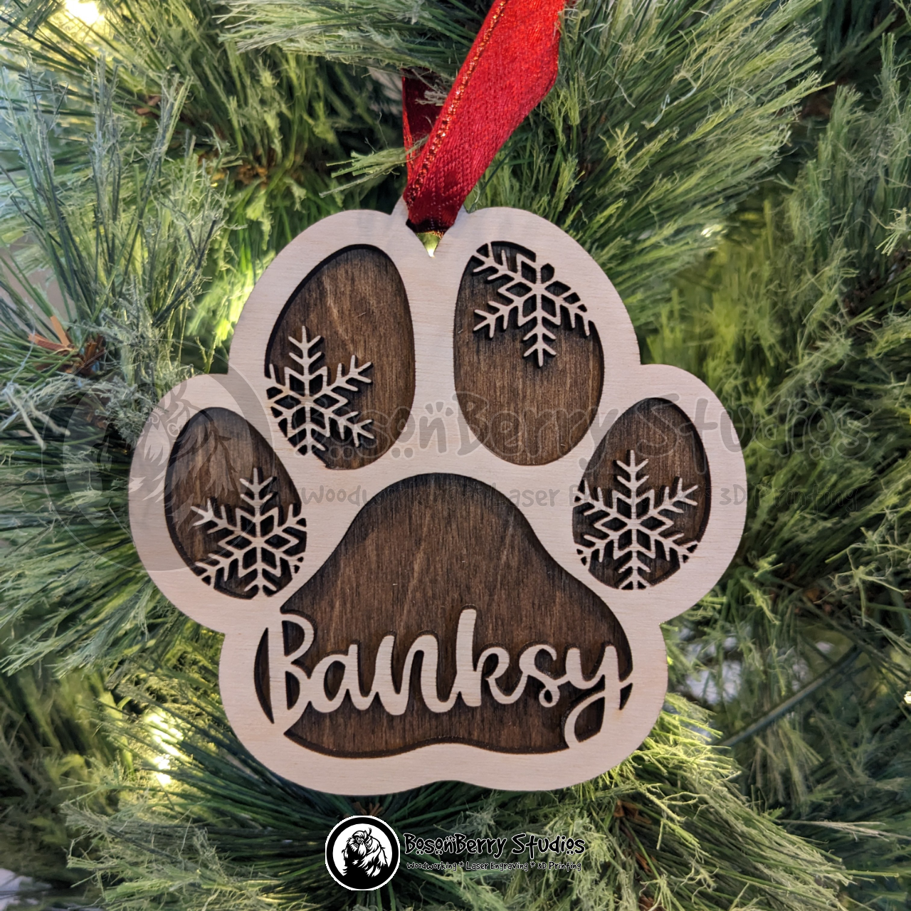 Pet Name Pawprint Christmas Ornament