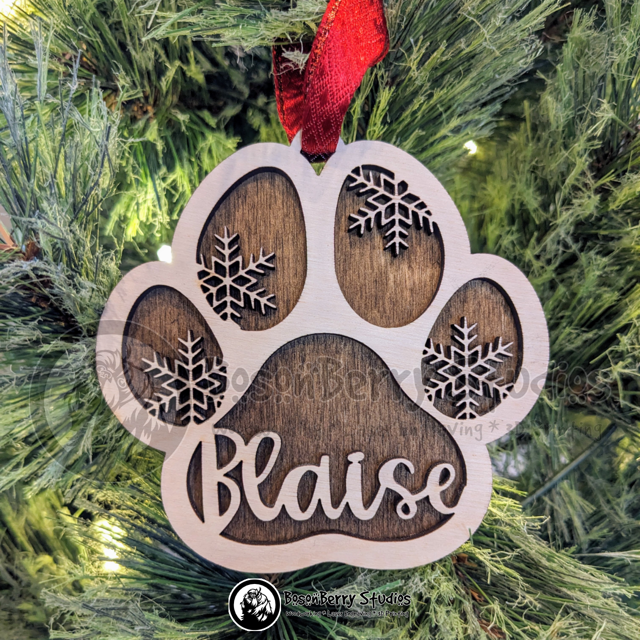Pet Name Pawprint Christmas Ornament