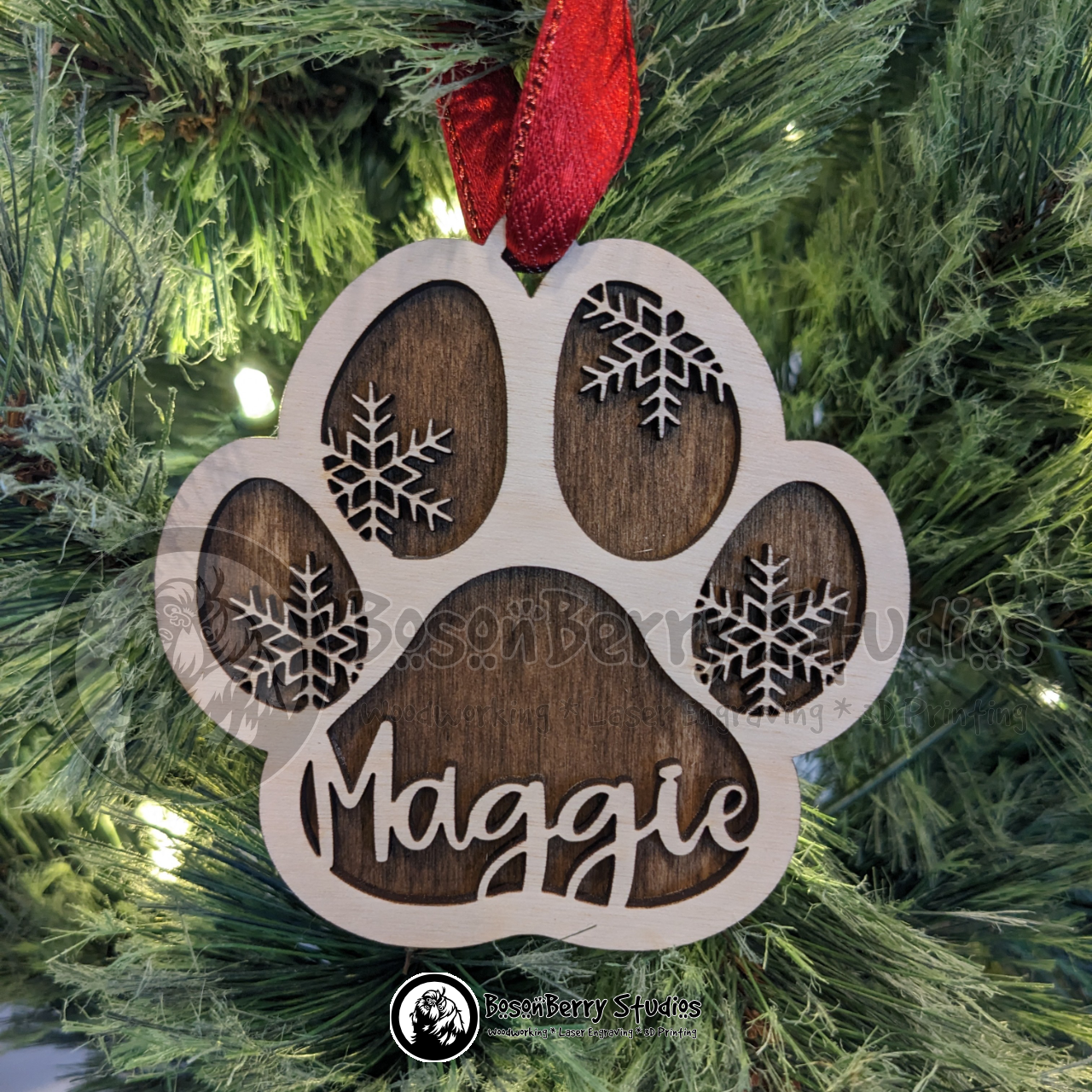 Pet Name Pawprint Christmas Ornament
