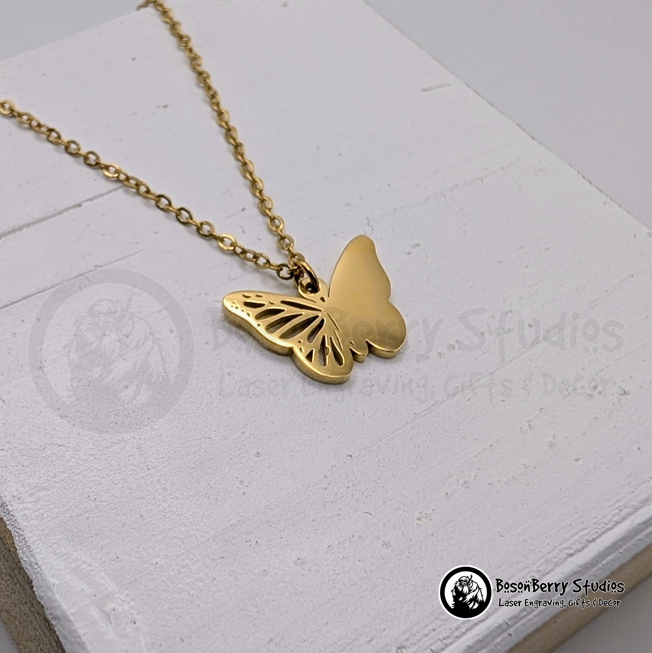 Filigree Butterfly Necklace with Personalized Engraving