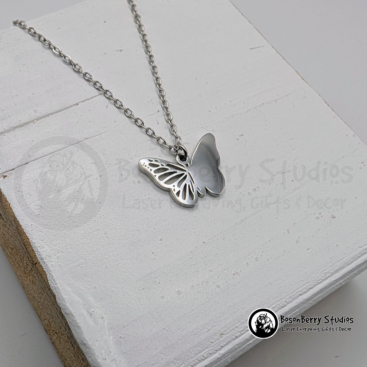 Filigree Butterfly Necklace with Personalized Engraving