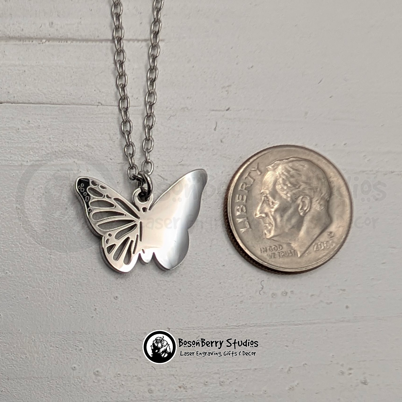 Filigree Butterfly Necklace with Personalized Engraving