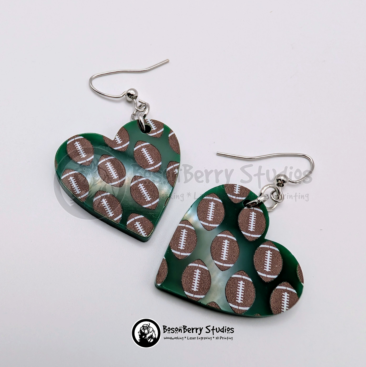 Footballs on Green Acrylic Earrings
