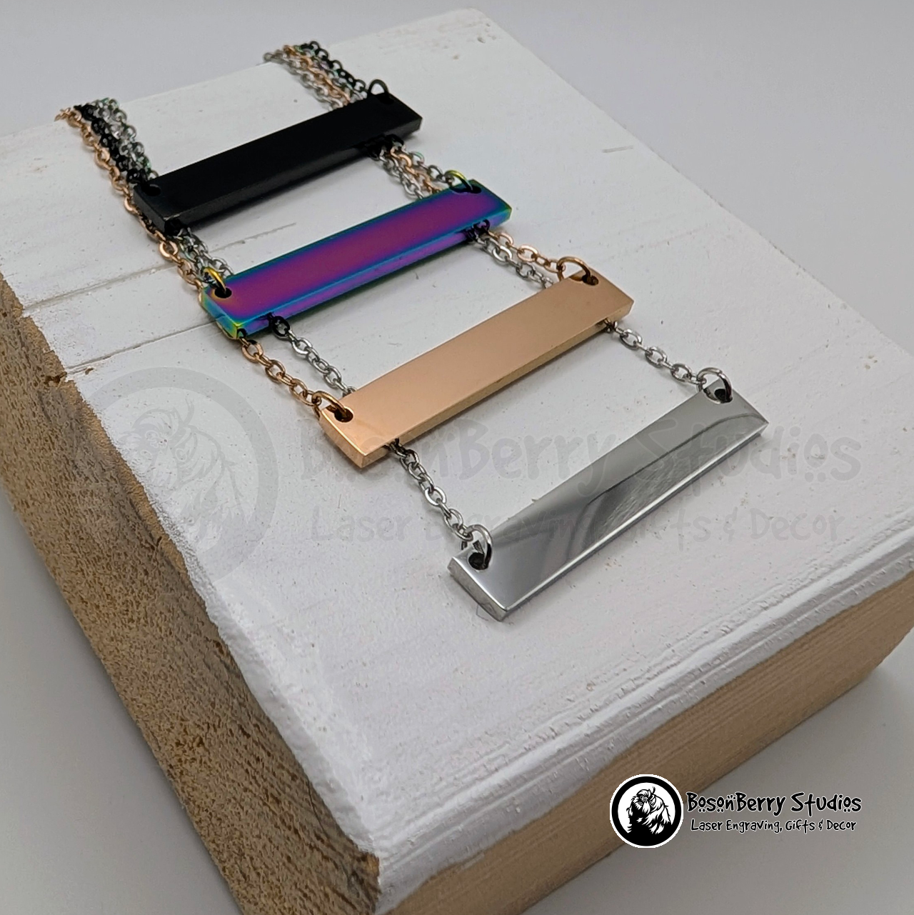 Horizontal Bar Necklace with Personalized Engraving